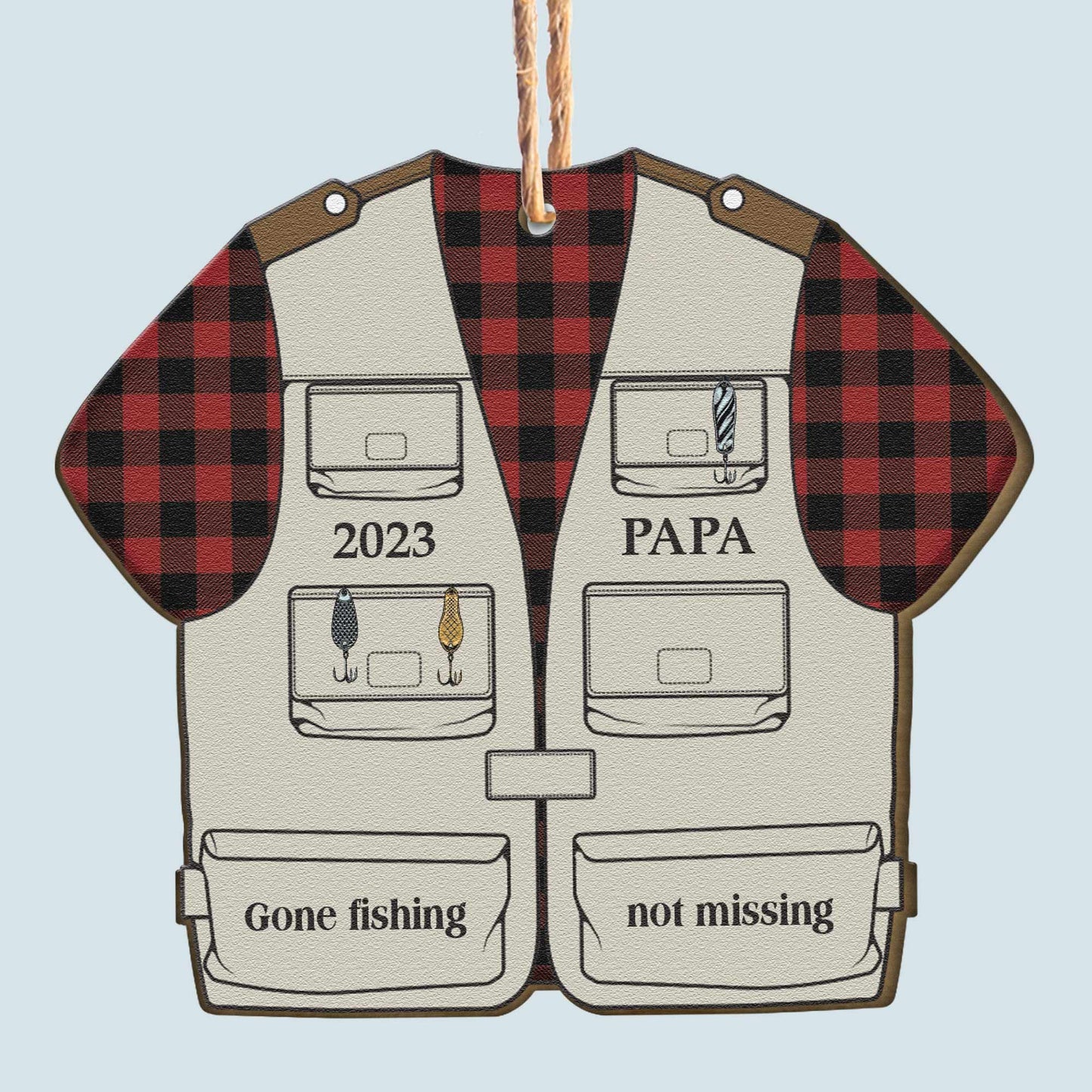 Fishing Vest - Personalized Wooden Ornament