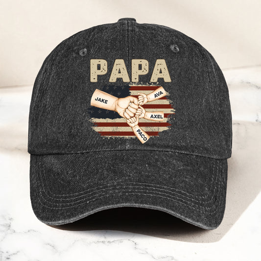 Fistbump Papa We Love You - Personalized Distressed Denim Cap