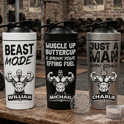 Fitness Workout Gym Motivational Gifts For Team, Men, Him, Trainer - Personalized Protein Shaker