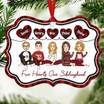 Five Hearts One Siblinghood - Personalized Aluminum Ornament