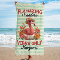 Flamazing Grandma Vibes Only - Personalized Quick-Dry Beach Towel