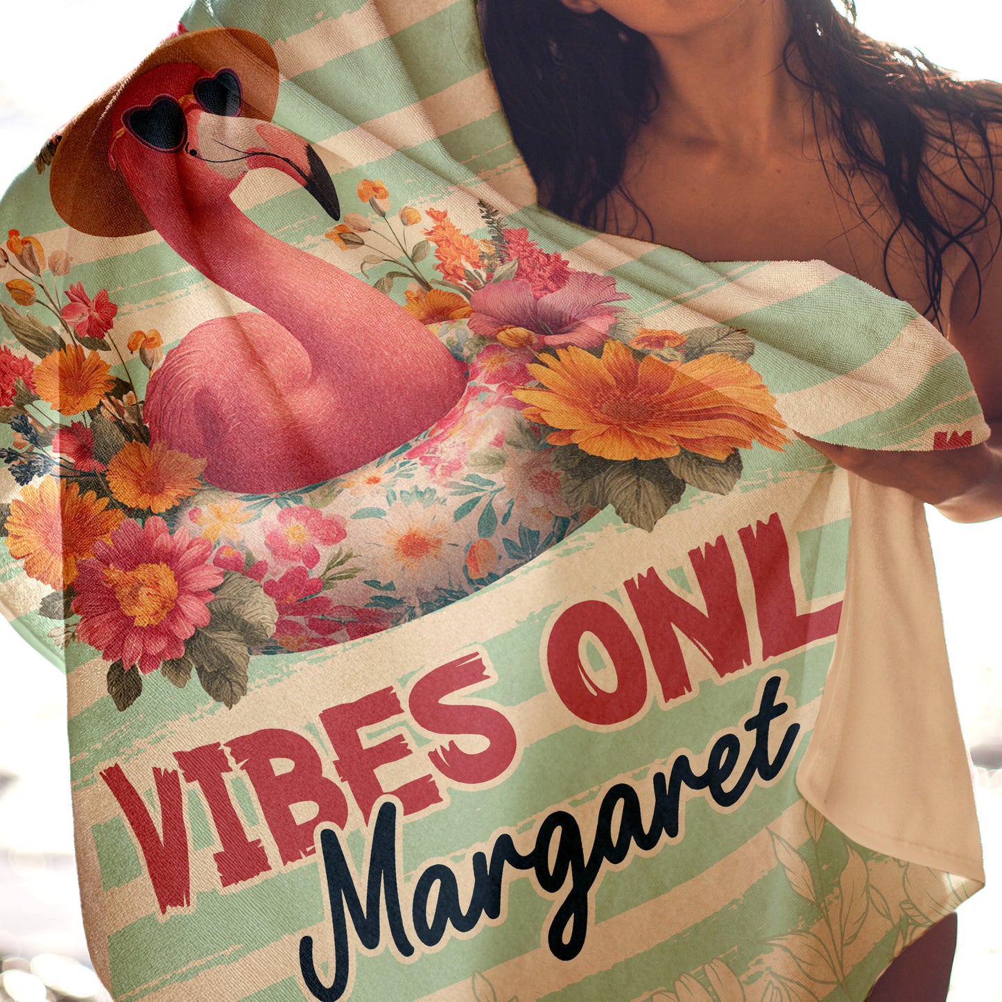 Flamazing Grandma Vibes Only - Personalized Quick-Dry Beach Towel