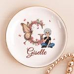 Floral Butterfly Monogram Letter Circle-shaped - Personalized Jewelry Dish