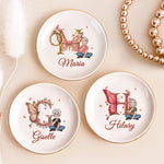 Floral Butterfly Monogram Letter Circle-shaped - Personalized Jewelry Dish