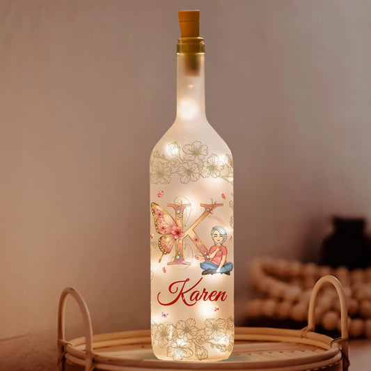 Floral Butterfly Monogram Letter - Personalized Bottle Lamp