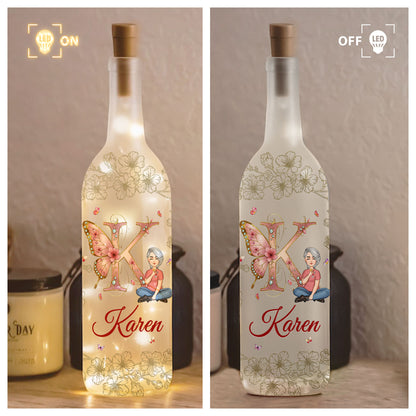 Floral Butterfly Monogram Letter - Personalized Bottle Lamp
