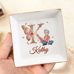 Floral Butterfly Monogram Letter - Personalized Jewelry Dish