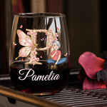 Floral Butterfly Monogram Letter Ver 2 - Personalized Stemless Wine Glass