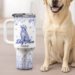 Floral Dog Mom Toile De Jouy Custom Breeds - Personalized 40oz Tumbler With Straw