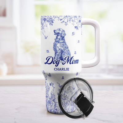 Floral Dog Mom Toile De Jouy Custom Breeds - Personalized 40oz Tumbler With Straw