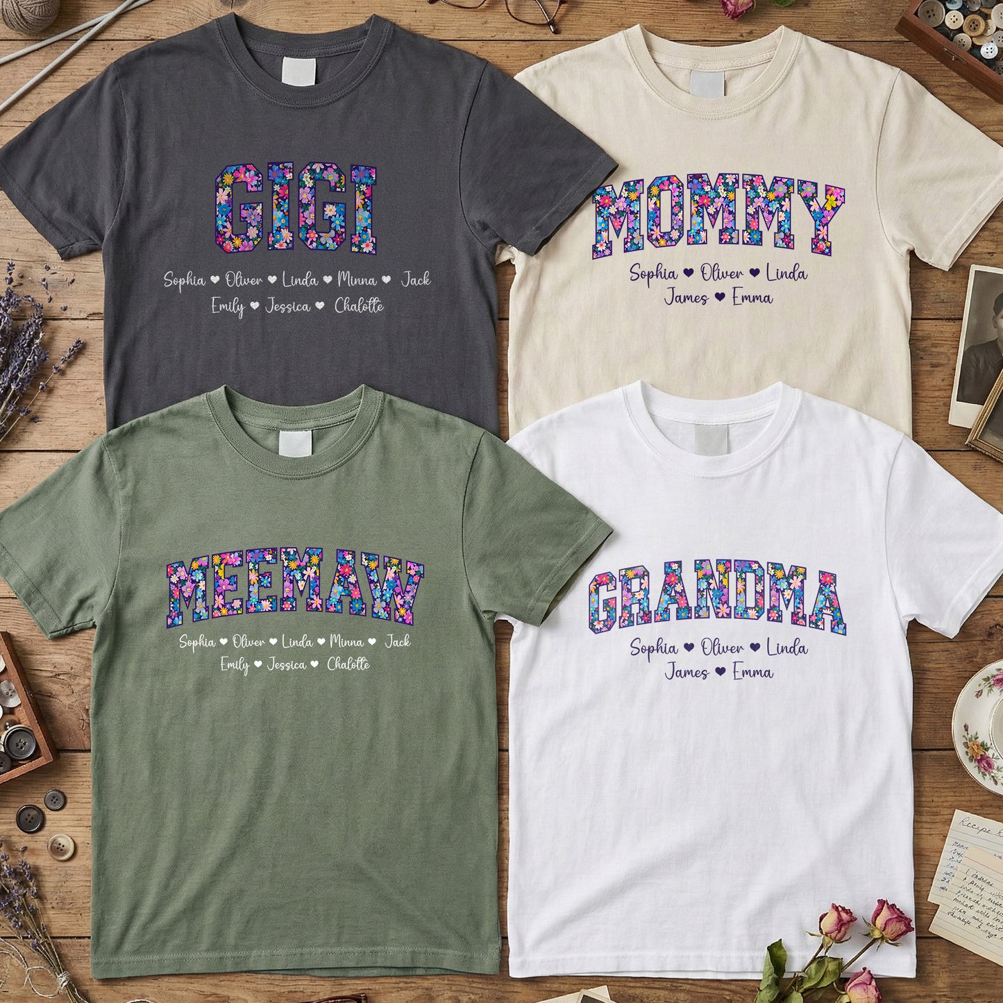 Floral Grandma Title - Personalized Shirt