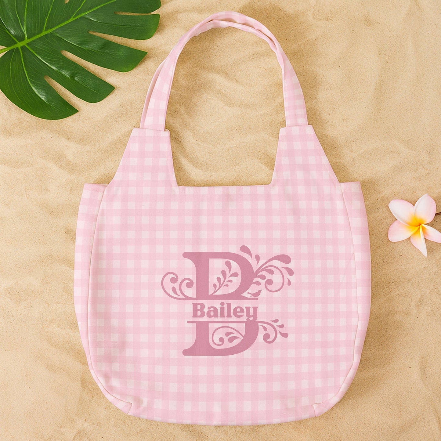 Floral Pattern With Name - Personalized Round Tote Bag