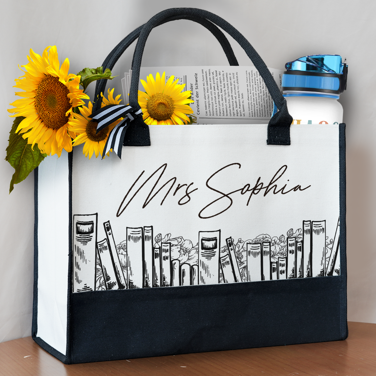 Floral Books - Personalized Canvas Tote Bag