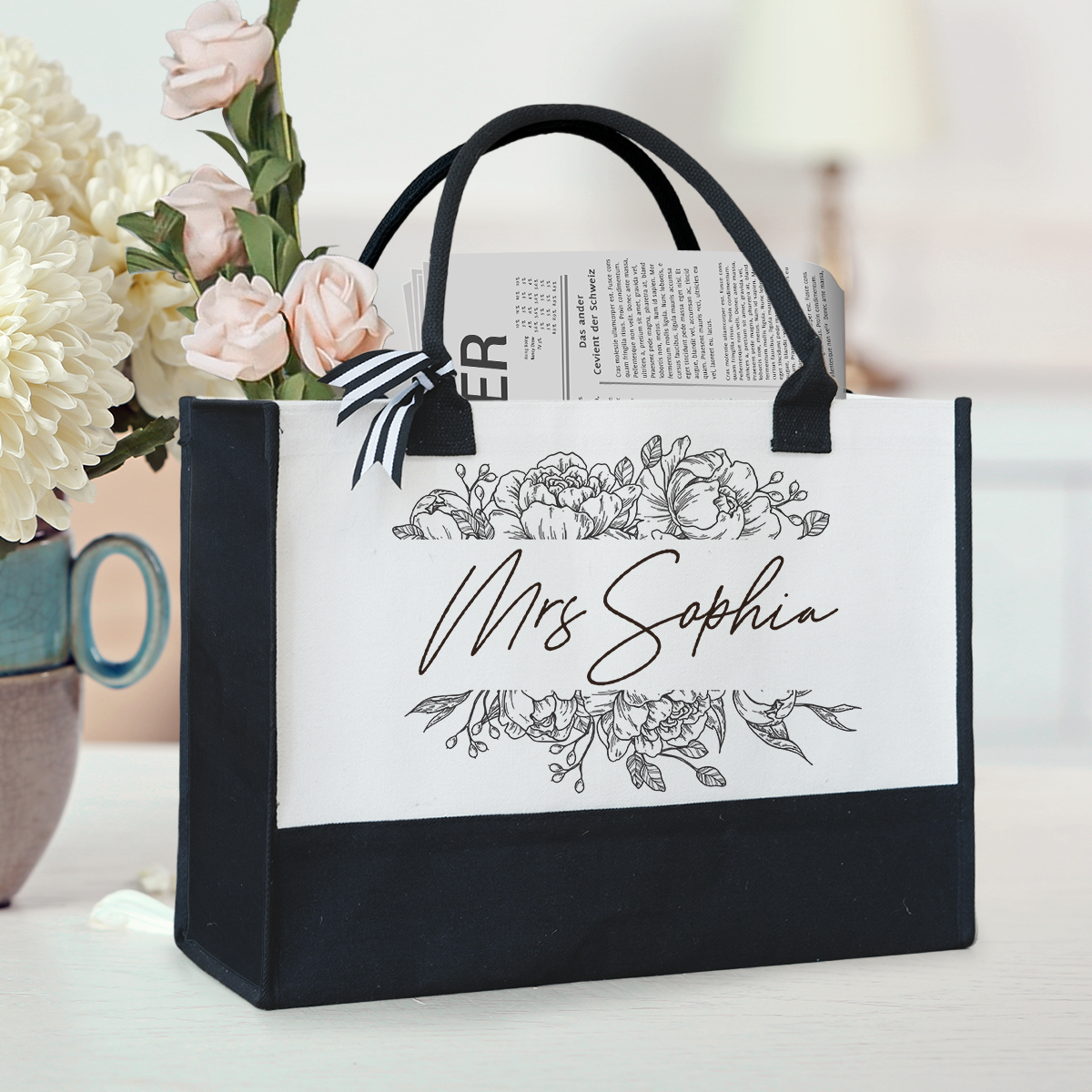 Floral - Personalized Canvas Tote Bag