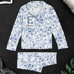 Floral Print Elegant Filigree Alphabet - Personalized Women's Pajamas Set