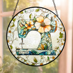 Floral Sewing Machine - Personalized Stained Glass Window Hanging Suncatcher