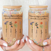 Floral Sisters Are Different Flowers From The Same Garden - Personalized Clear Glass Cup