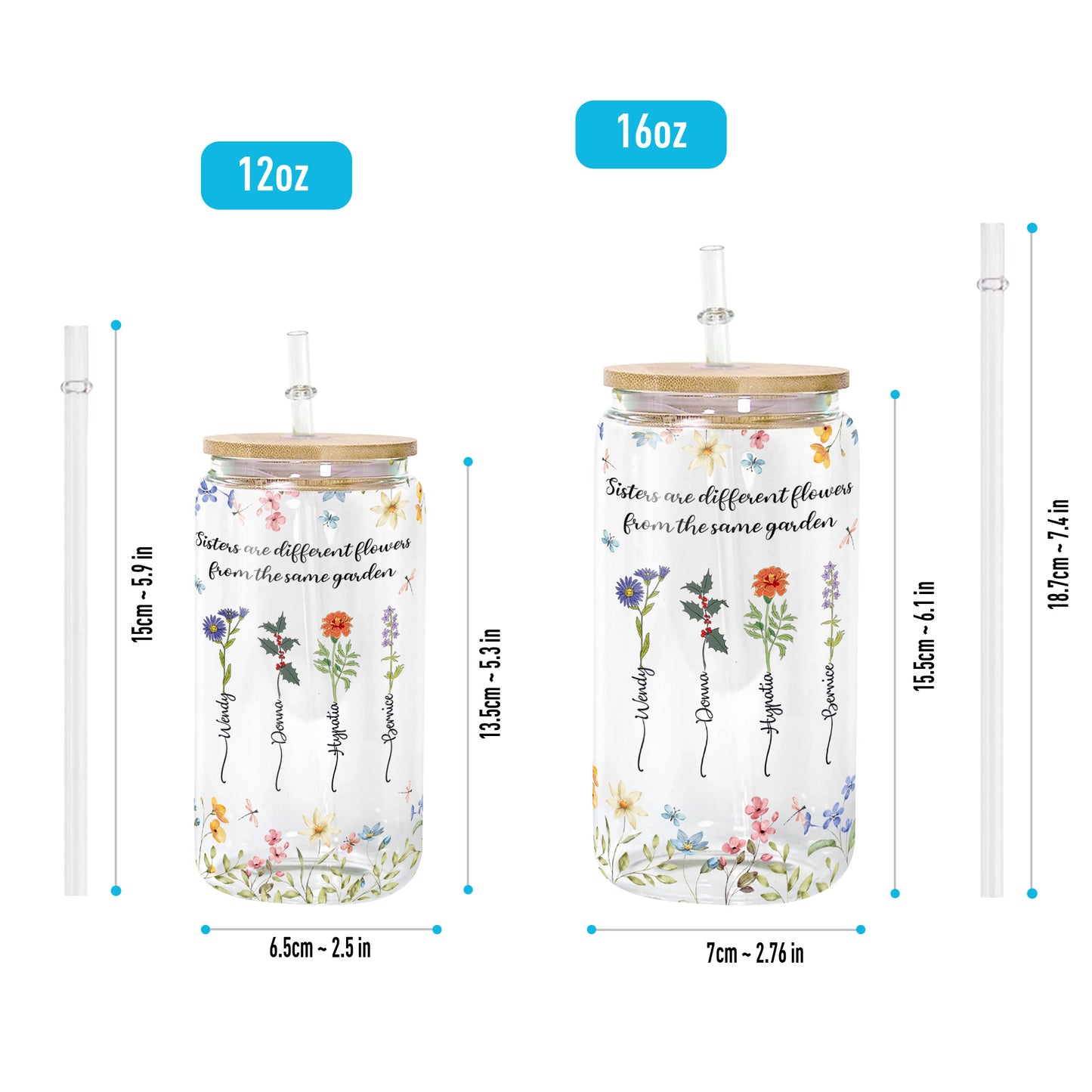 Floral Sisters Are Different Flowers From The Same Garden - Personalized Clear Glass Cup