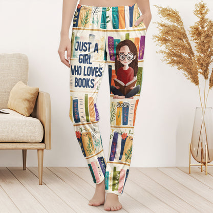 Floral-Bookshelf,-Just-A-Girl-Who-Loves-Books-Gift-For-Bookworm-Personalized-Lounge-Pants-3