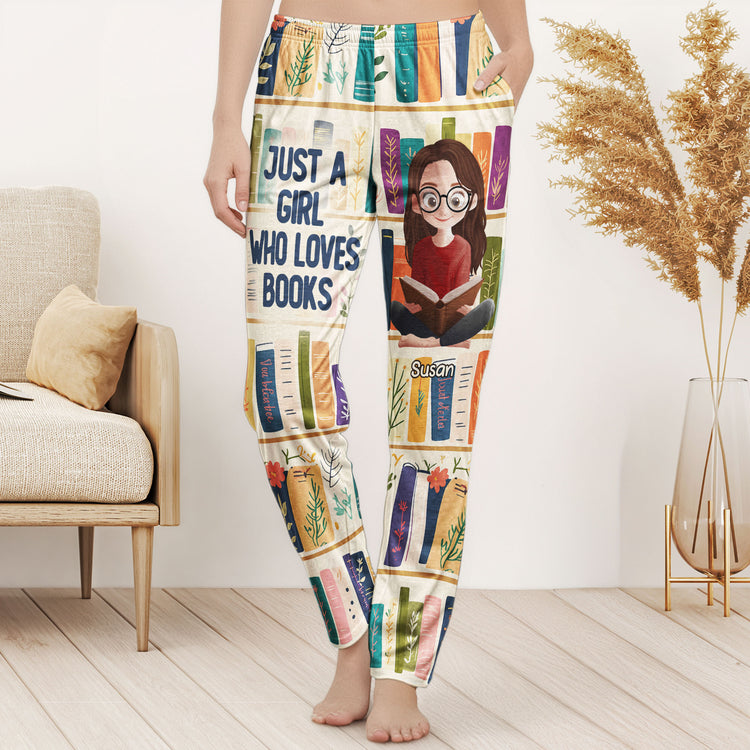 Floral-Bookshelf,-Just-A-Girl-Who-Loves-Books-Gift-For-Bookworm-Personalized-Lounge-Pants-3