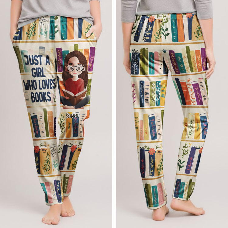 Floral-Bookshelf,-Just-A-Girl-Who-Loves-Books-Gift-For-Bookworm-Personalized-Lounge-Pants-4
