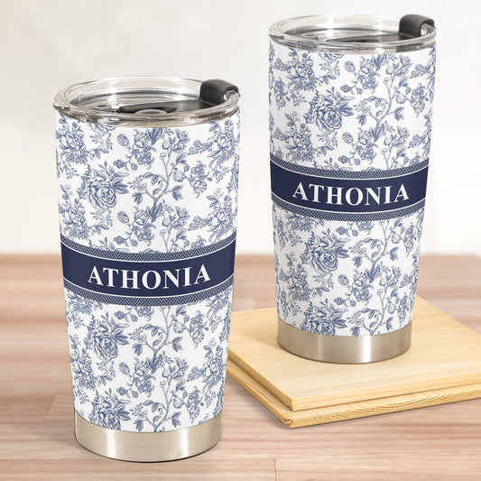 Flower Toile De Jouy French Style Custom Name - Personalized Tumbler Cup