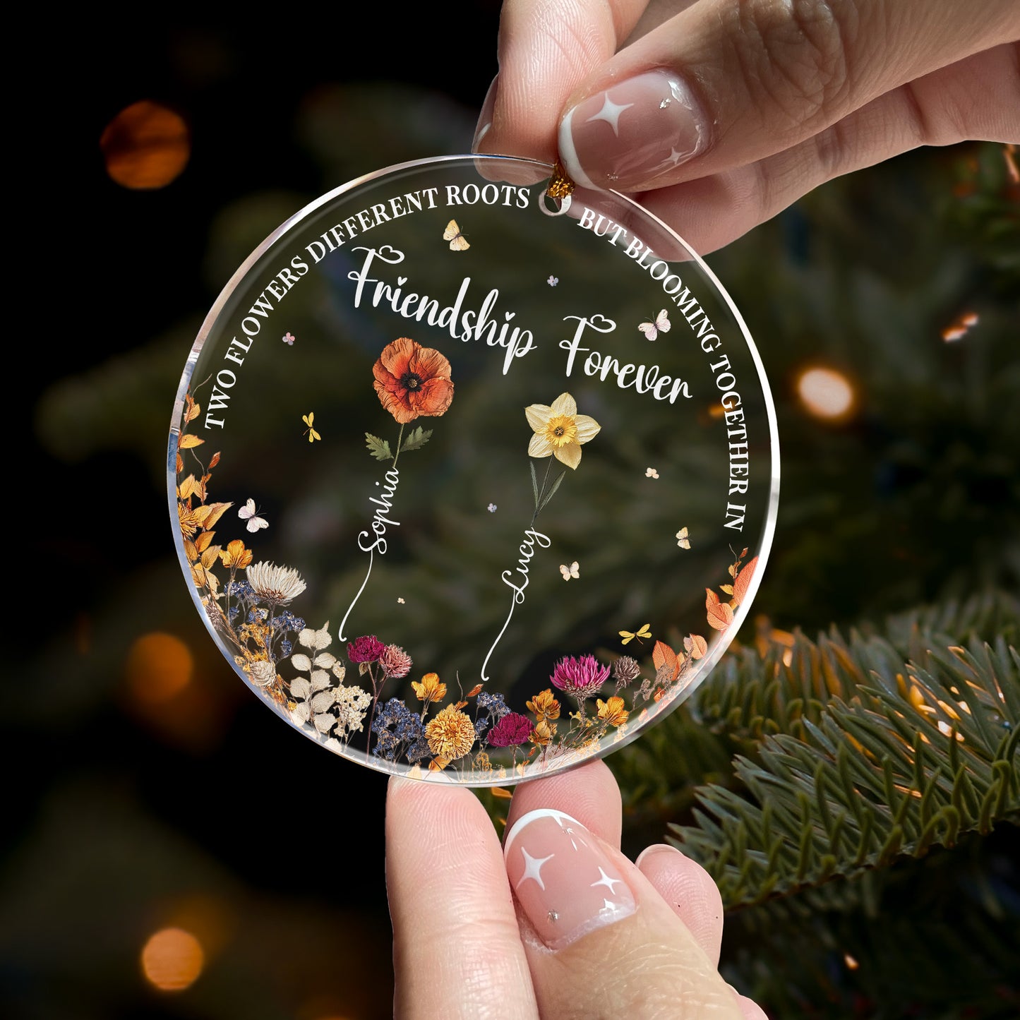Flowers Blooming Together In Friendship Forever Dried Flower Printed - Personalized Acrylic Ornament
