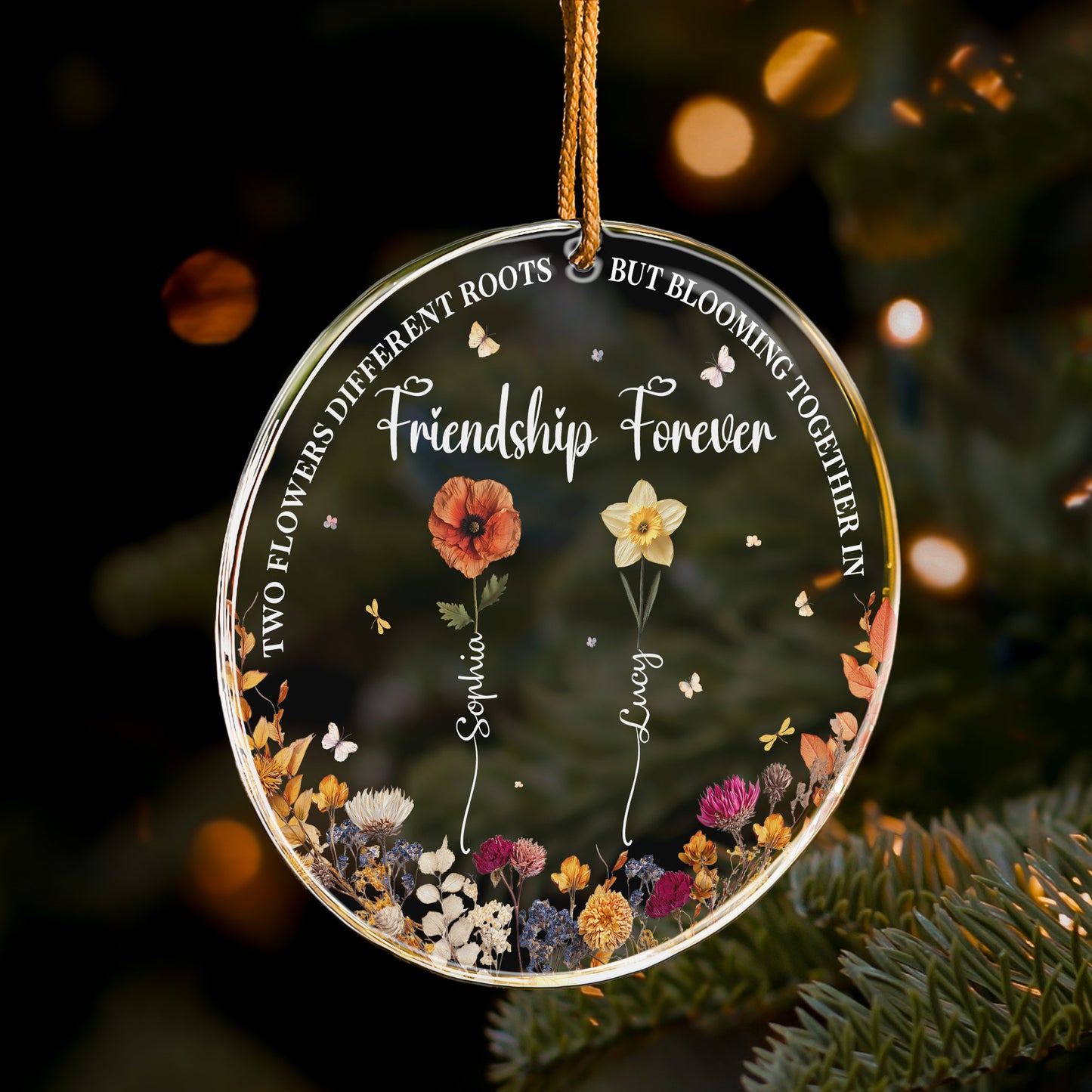 Flowers Blooming Together In Friendship Forever Dried Flower Printed - Personalized Acrylic Ornament