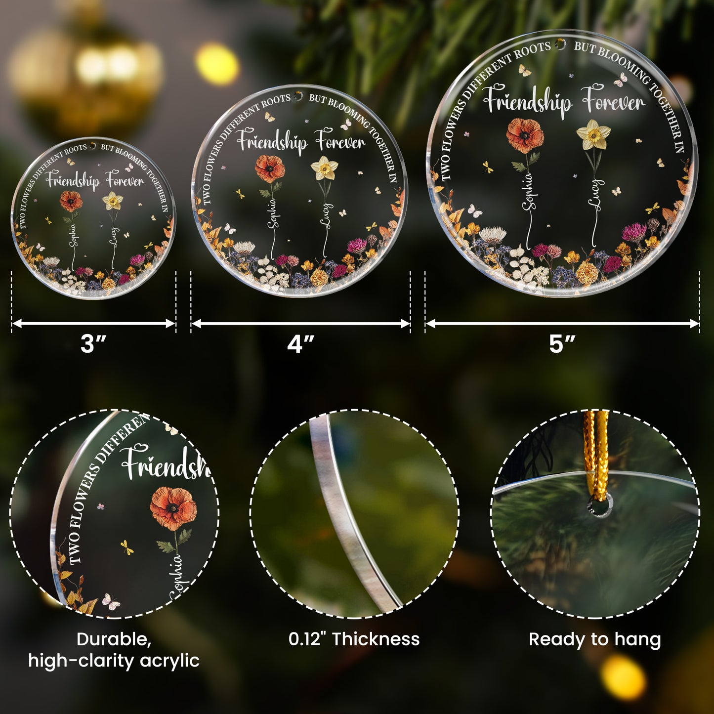 Flowers Blooming Together In Friendship Forever Dried Flower Printed - Personalized Acrylic Ornament