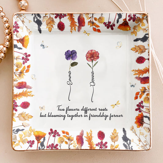 Flowers Blooming Together In Friendship Forever Dried Flower Printed - Personalized Jewelry Dish