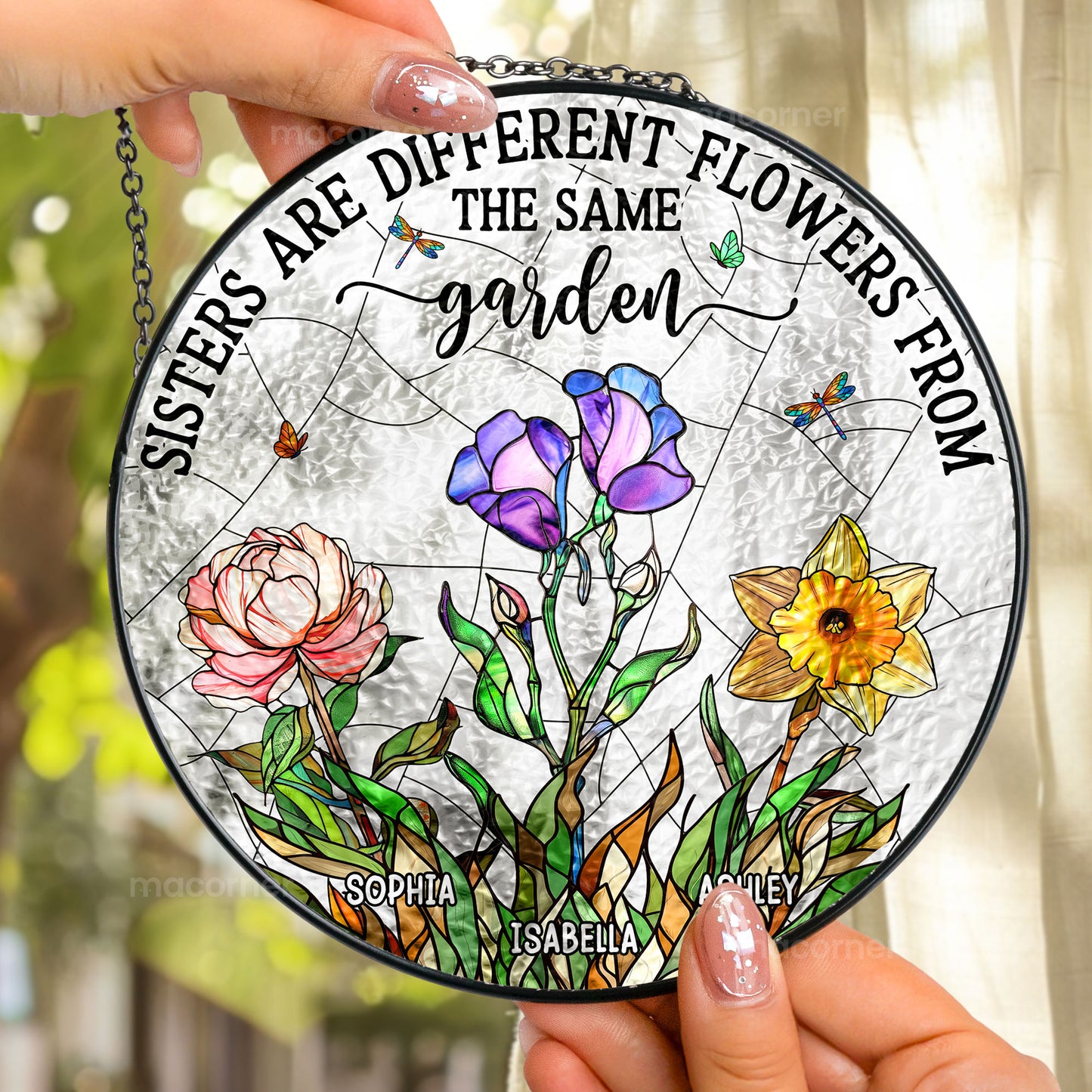 Flowers From The Same Garden - Personalized Stained Glass Window Hanging Suncatcher