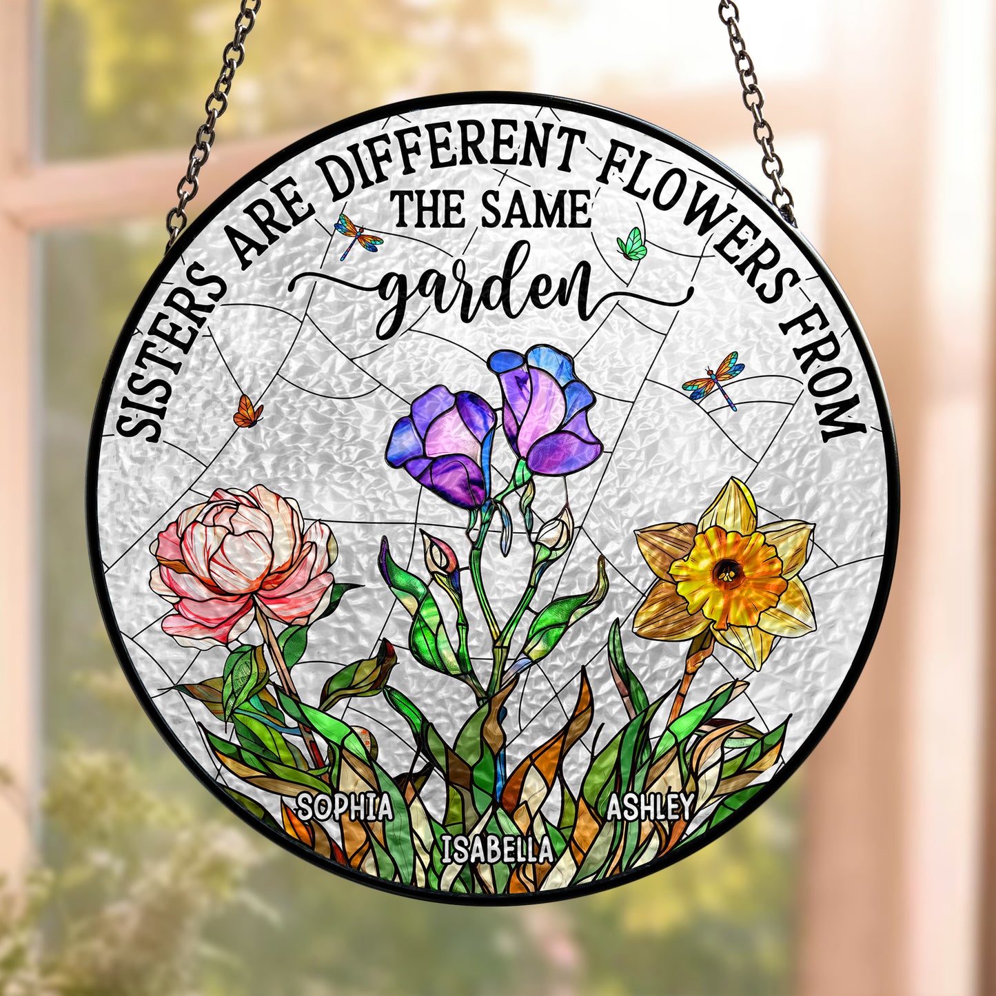 Flowers From The Same Garden - Personalized Stained Glass Window Hanging Suncatcher