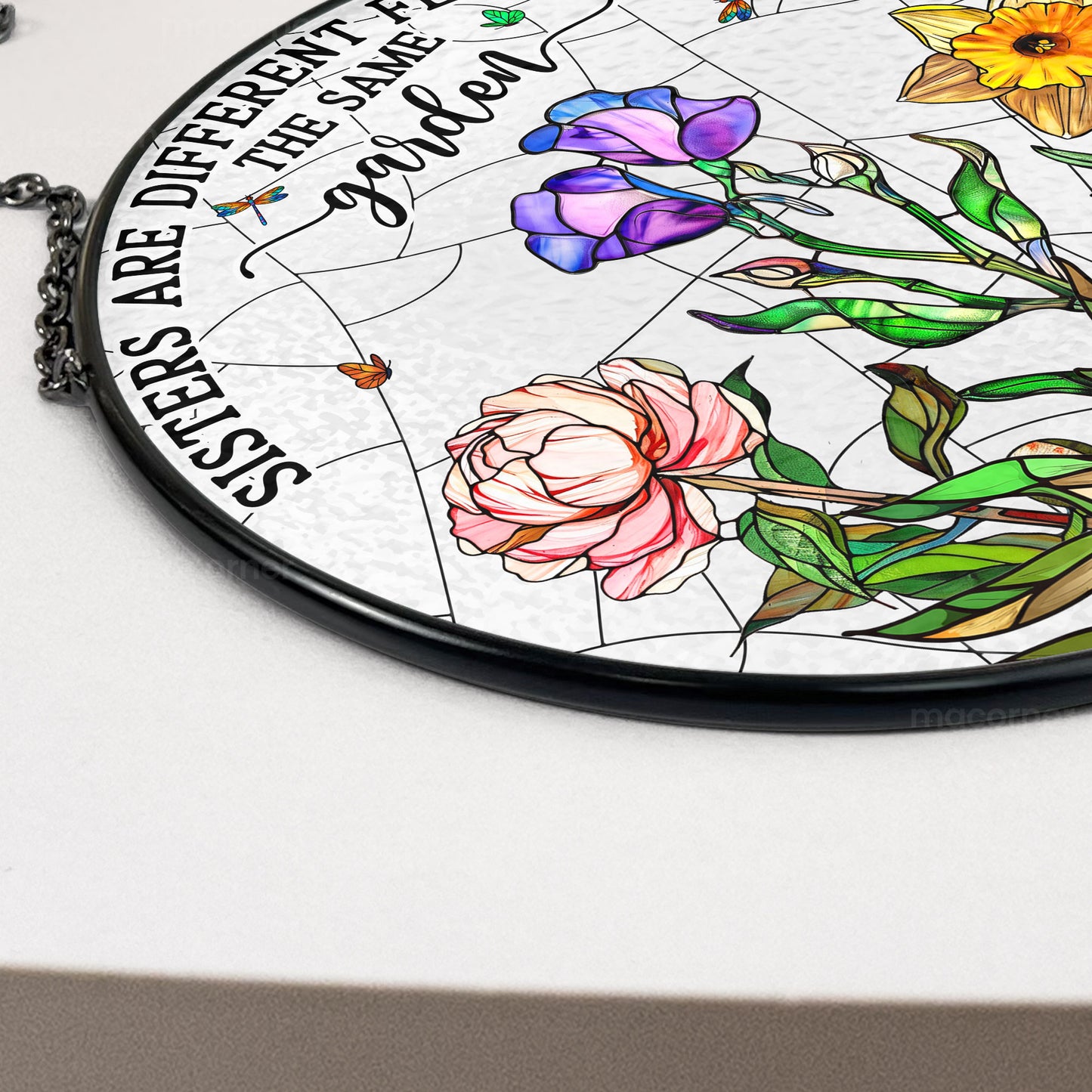 Flowers From The Same Garden - Personalized Stained Glass Window Hanging Suncatcher
