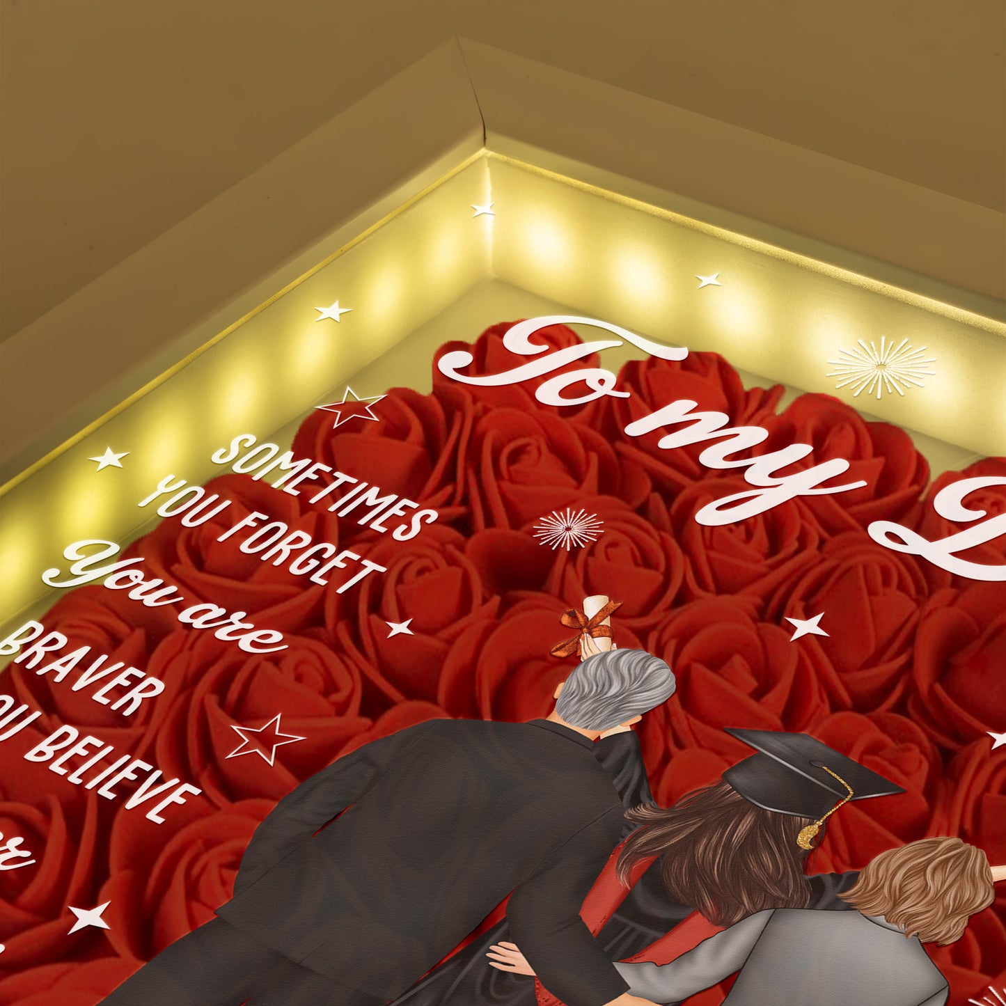 Flowers Graduation Gift For Daughter - Personalized Flower Shadow Box With LED Light