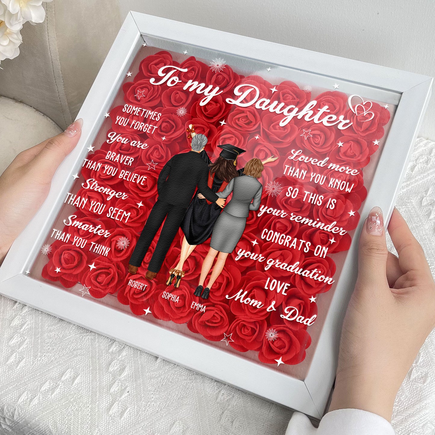 Flowers Graduation Gift For Daughter - Personalized Flower Shadow Box With LED Light