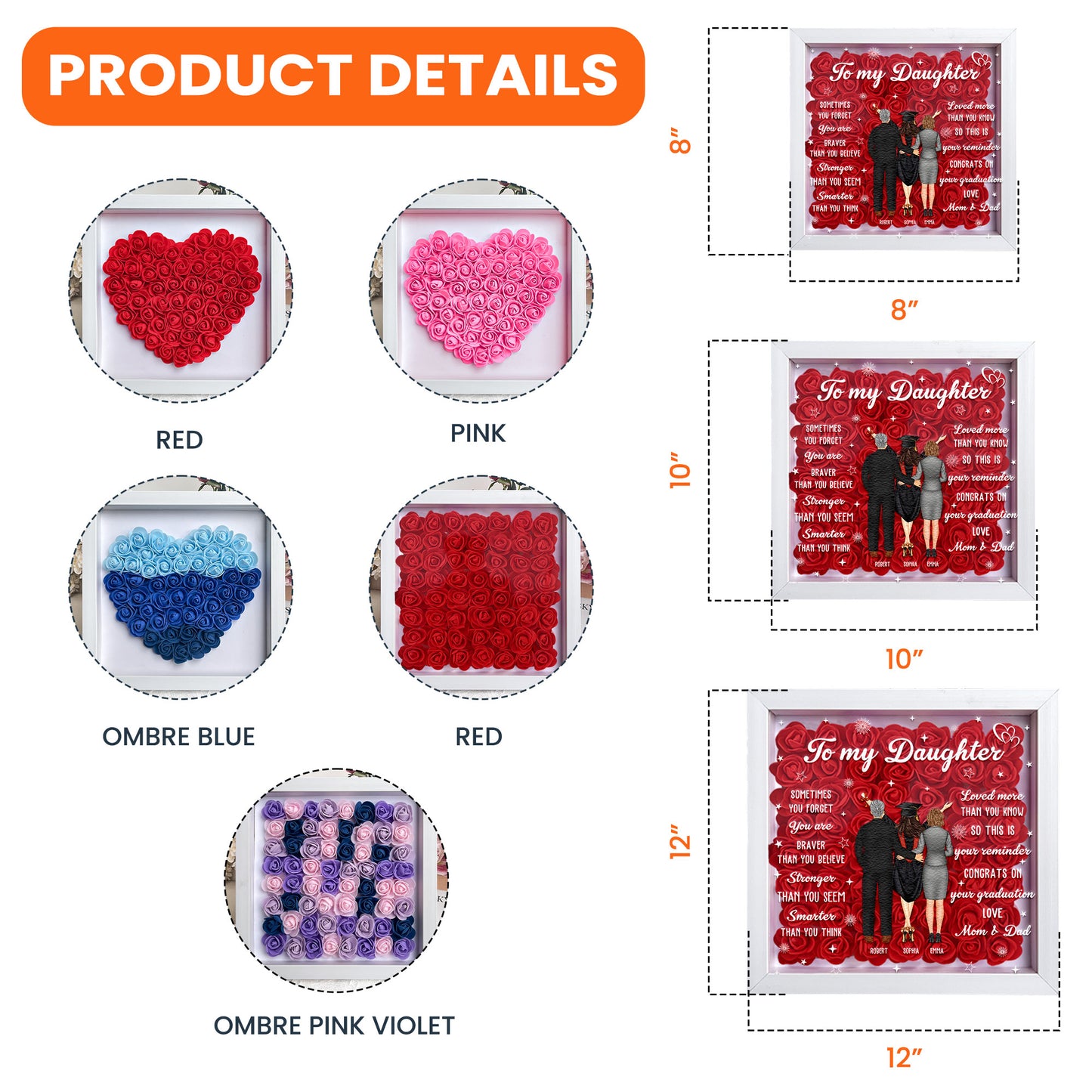 Flowers Graduation Gift For Daughter - Personalized Flower Shadow Box With LED Light