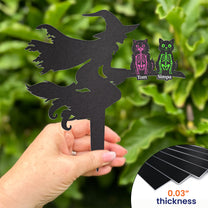 Flying Witch On Broom With Cat Skeleton Halloween - Personalized Metal Garden Stake