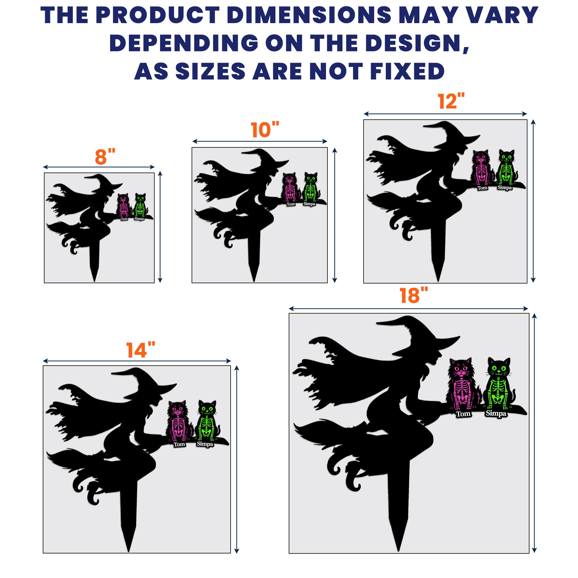 Flying Witch On Broom With Cat Skeleton Halloween - Personalized Metal Garden Stake