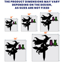 Flying Witch On Broom With Cat Skeleton Halloween - Personalized Metal Garden Stake