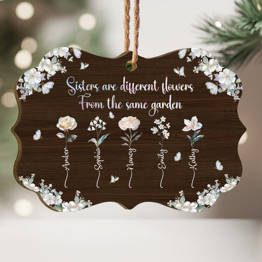 For Besties Sisters Custom Birth Flowers Pearl Effect Printed - Personalized Aluminum/Wooden Ornament