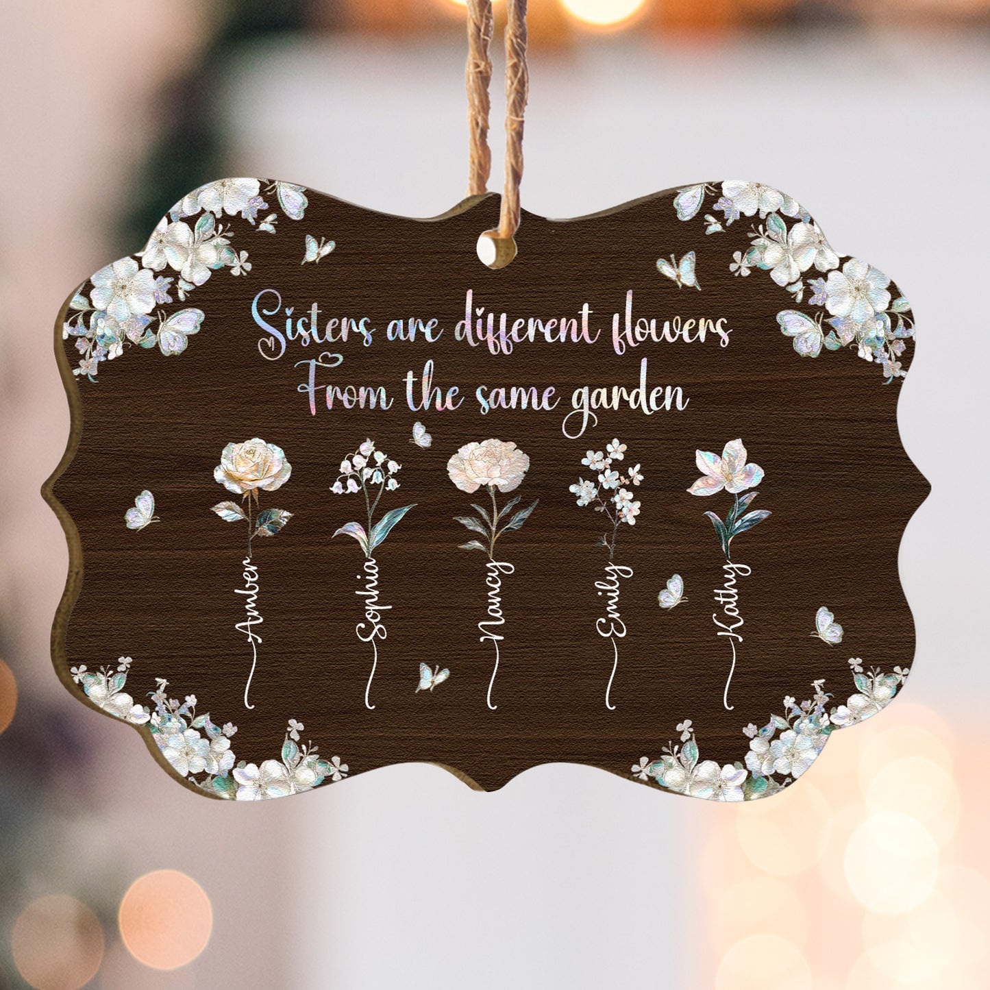 For Besties Sisters Custom Birth Flowers Pearl Effect Printed - Personalized Aluminum/Wooden Ornament