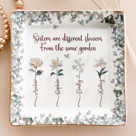 For Besties Sisters Custom Birth Flowers Pearl Effect Printed - Personalized Jewelry Dish