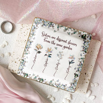 For Besties Sisters Custom Birth Flowers Pearl Effect Printed - Personalized Jewelry Dish