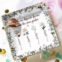 For Besties Sisters Custom Birth Flowers Pearl Effect Printed - Personalized Jewelry Dish