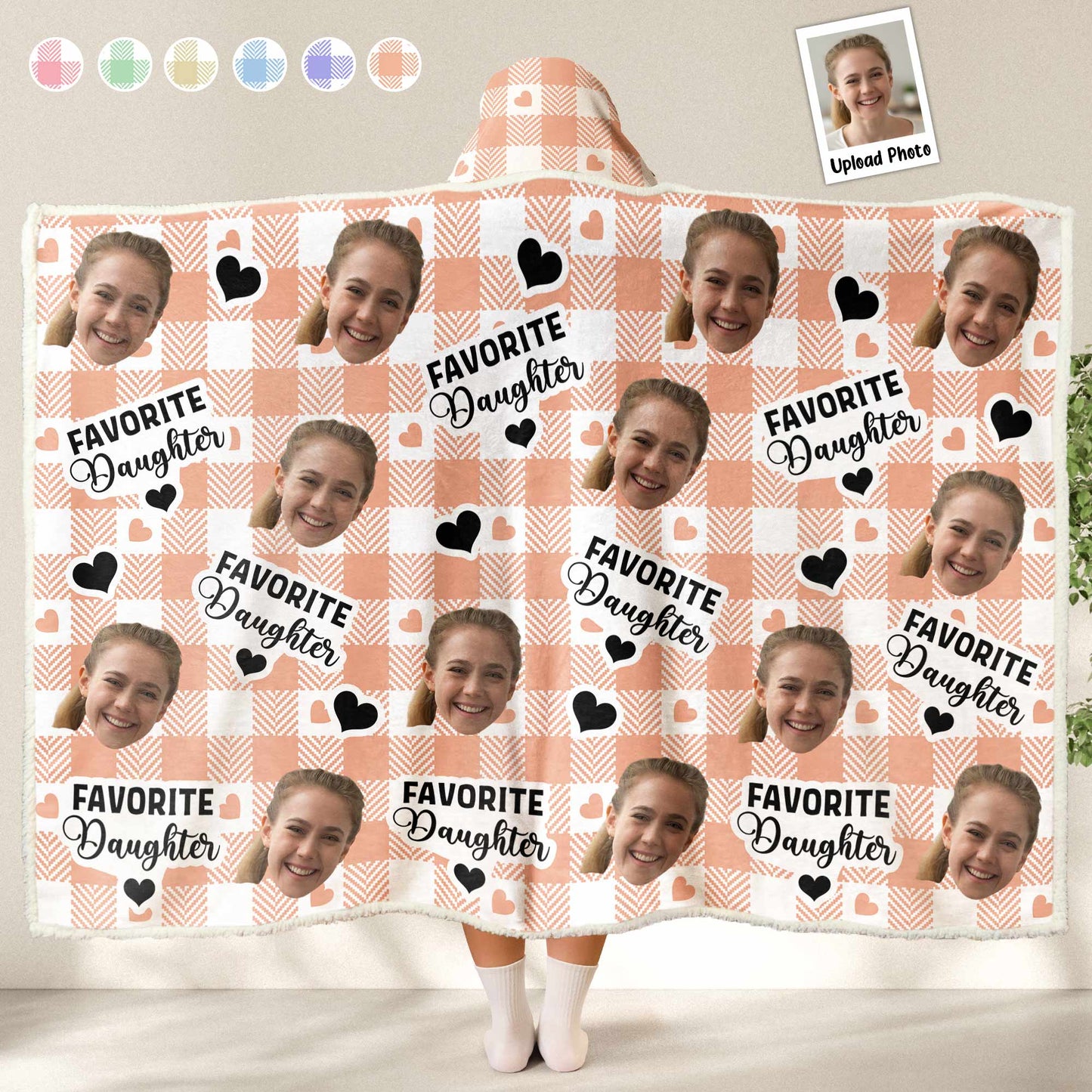 For Favorite Daughter - Personalized Photo Wearable Blanket Hoodie