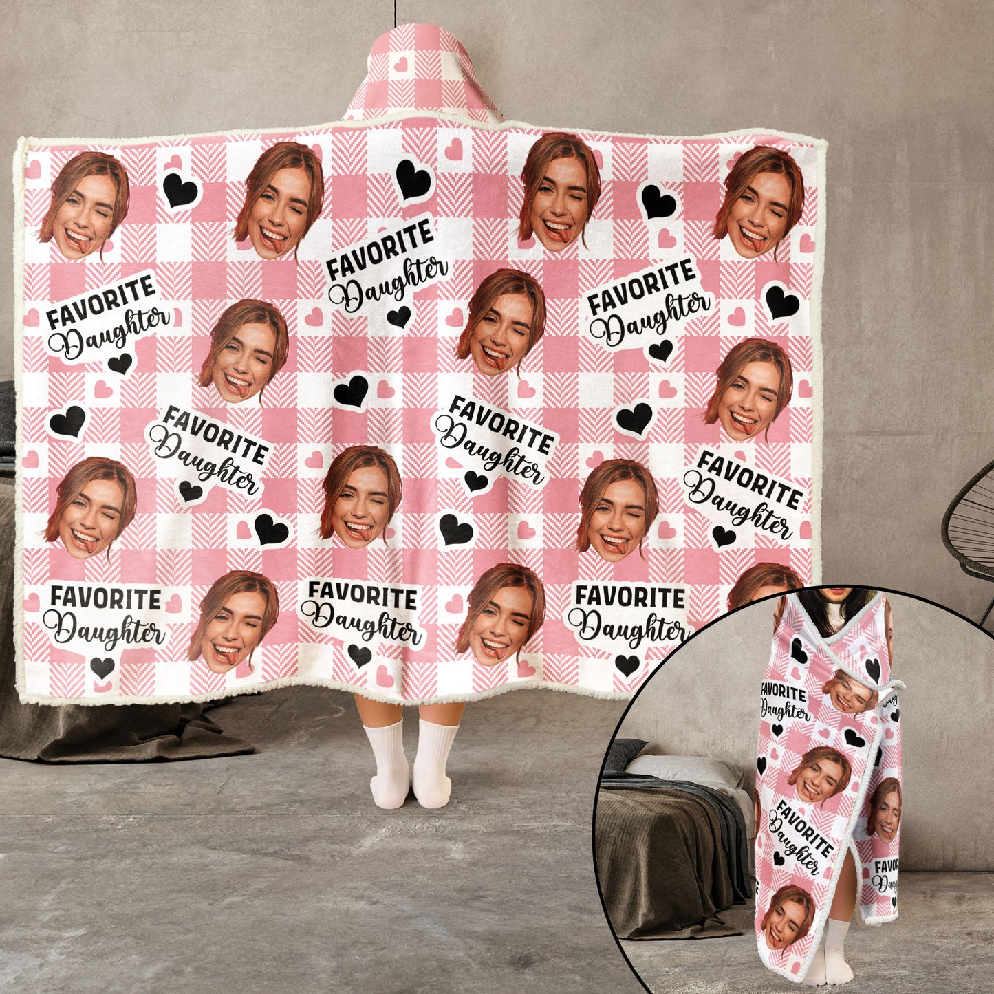 For Favorite Daughter - Personalized Photo Wearable Blanket Hoodie