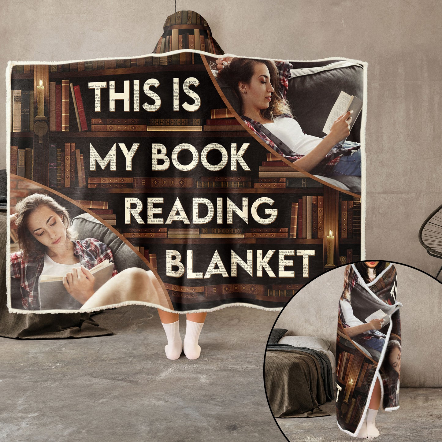 For Me Gift My Book Reading Blanket - Personalized Photo Wearable Blanket Hoodie