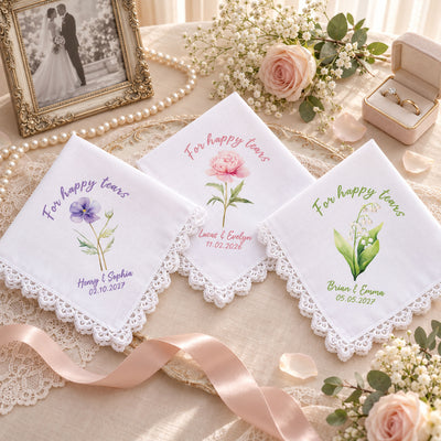 For Happy Tears Custom Name & Flower Wedding Gifts For Guests - Personalized Handkerchief