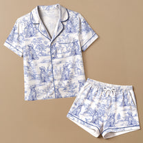 Floral Dog Toile De Jouy Custom Breads French Style - Personalized Satin Pajama Set