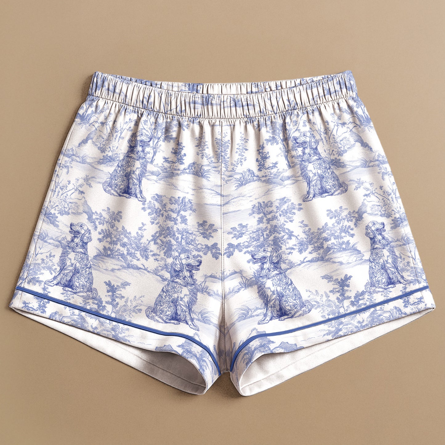 Floral Dog Toile De Jouy Custom Breads French Style - Personalized Satin Pajama Set